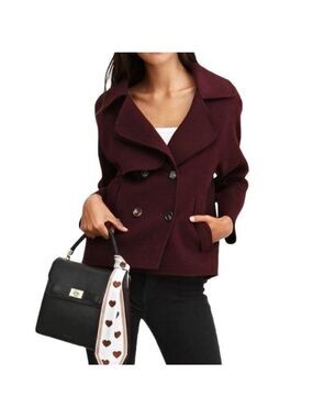 Belle & Bloom Im Yours Double Breasted Burgundy Wool Jacket Peacoat Size M